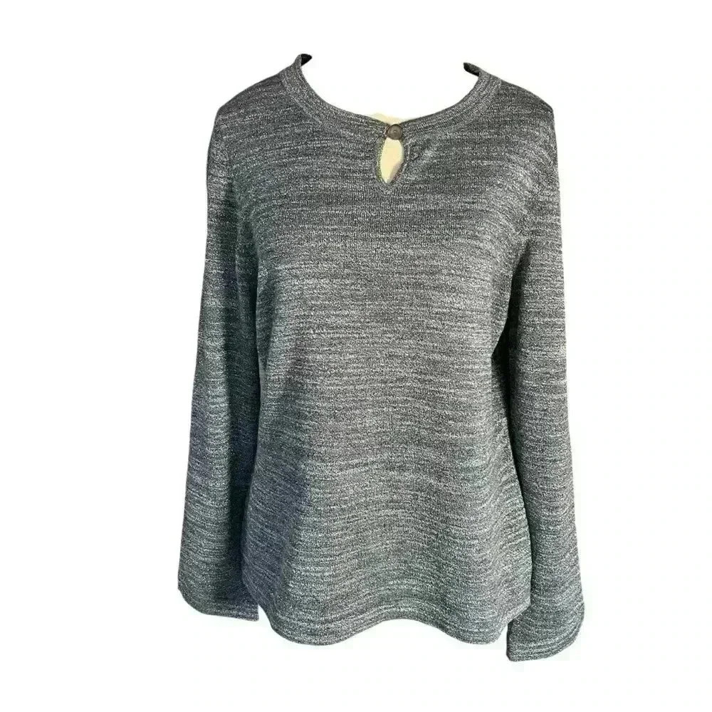 Nordstrom Wool Blend Silver Sweater Top Women’s Size L Knit Keyhole Neckline